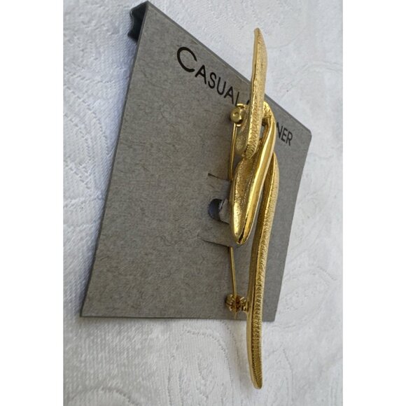 Casual Corner Signed Gold Tone Brooch Large 3 1/2" Vintage 80's NEW - Picture 7 of 9